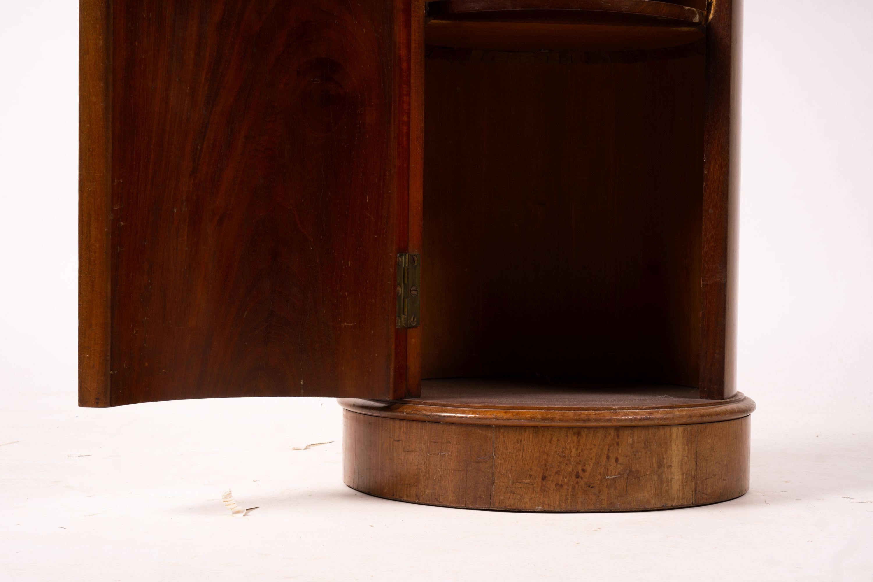 A Victorian marble top mahogany cylindrical pot cupboard, diameter 41cm, height 79cm